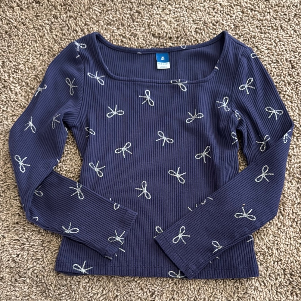 Old Navy Kids Long Sleeve Tee - Blue with White Bows